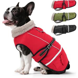 Dog Coat, Warm Dog Winter Coat Reflective Jacket Waterproof Fleece Vest, Pet Jacket Cozy for Cold Weather, Dogs Snowsuit Windproof, Adjustable Buckle for Small Dogs (Red)