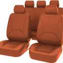 Coffee Luxury PU Leather Car Seat Covers Full Set Waterproof Car Seat Cover All Season Fit for SUV Sedan Van Airbag Compatible Elegance