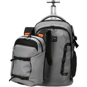 2-in-1 Detachable Rolling Backpack & Daypack, 56L Large Backpacks with Wheels Fits 17 Inch Laptop, Water Resistant, Carry On Luggage for College, Travel, Camping, Hiking Grey, 13.78 x 20.47 inches