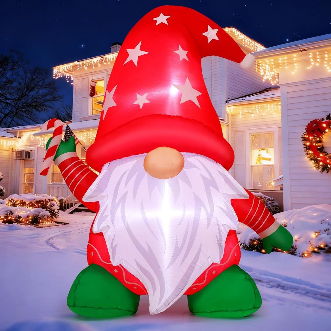 COMIN 6FT Christmas Inflatables Gnomes Outdoor Decorations Blow Up Gnome with Built-in LEDs for Indoor Outdoor Yard Lawn Garden Decoration