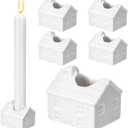 Yookeer 6 Pcs Christmas House Candle Holder White Ceramic Christmas Taper Candle Holders 2 Inch Snow House Candlestick Table Decorations for Winter Xmas Farmhouse Home Kitchen Table Decor