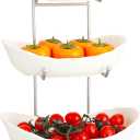 Fruit Bowl for Kitchen Counter, 3 Tier Ceramic Serving Bowls with Metal Stand, Tiered Fruit Basket for Fruit Vegetable Storage, Snack, Bread Candy, Nuts, Cake, Dessert (White)