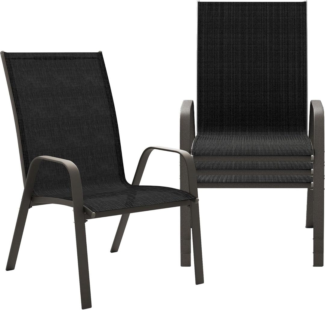 JEAREY Patio Dining Chairs Set of 4, Outdoor Stackable Dining Furniture Set, All Weather Dining Set for Lawn, Garden, Backyard, Poolside, Black