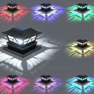Solar Post Lights Outdoor Waterproof RGB Color Changing Modes Fence Post Cap Lights, Deck Post Lights Solar Powered for 4x4 5x5 6x6 Wooden or Vinyl Yard Garden Patio Decor, Black(8 Pack)