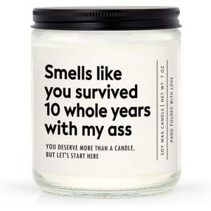 10 Year Anniversary Candle Gifts for Him Her Wife Husband, 10th Anniversary Funny Gifts, Aluminum/Tin Gift for 10 Year Wedding Anniversaries, Ten/Tenth Tin Anniv. Present, Lavender, Handmade