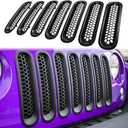 7PCS Front Grill Mesh Inserts for Jeep Wrangler JK JKU Unlimited 2007 2008 2009 2010 2011 2012 2013 2014 2015 2016 2017 2018 Grille Guard Cover Trim Clip-in Exterior Accessories (Matte Black)