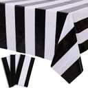 Kesfey 3 Packs Black and White Horizontal Striped Table Cloth 54 x 108 Inch Classic Black Stripe Tablecloths Disposable Plastic Stripe Table Covers Waterproof Picnic Tablecover for Camping Party