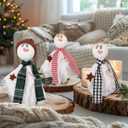 SmoothNovelty 3 Pcs Christmas Snowman Decoration Let It Snow Snowman Ghost Table Centerpiece Winter Snow Man Figurine Wooden Tabletop Decor for Xmas Home Party Favor Gift