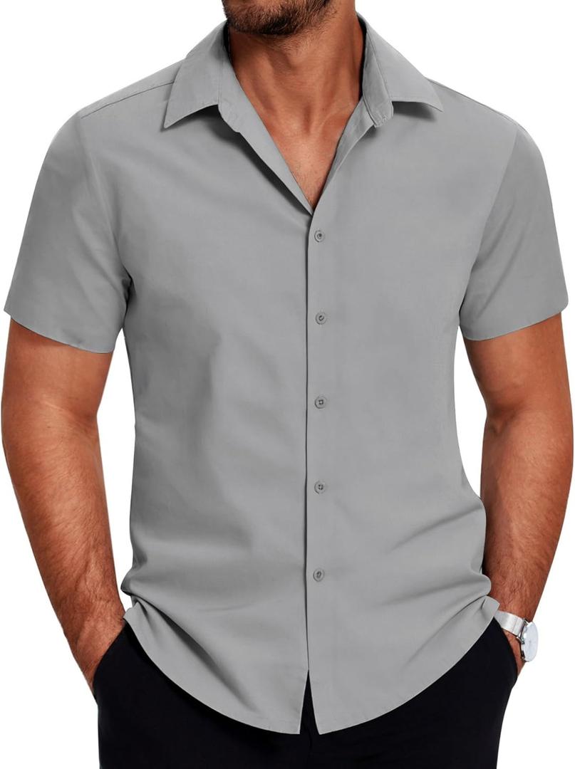 COOFANDY Mens Dress Shirts Short Sleeve Lightweight Wrinkle Free Untucked Button Down Shirt (X-Large)