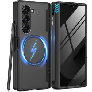 VEGO for Z Fold 6 Case with S Pen Holder[Compatible with Magsafe][Built-in Screen Protector][Hinge Protection] Anti-Peeping Hard PC Cover Full Body Shockproof Privacy Case for Galaxy Fold 6 2024 (Black)