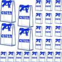 Sunnymove 24 Pcs Cheer Clear Plastic Gift Bags with Die Cut Handles Cheerleading Team Reusable Clear Goodie Snack Bag with Blue Ribbon Cheer Party Accessories Gift for Cheerleader Team Women (1 Count (Pack of 24))