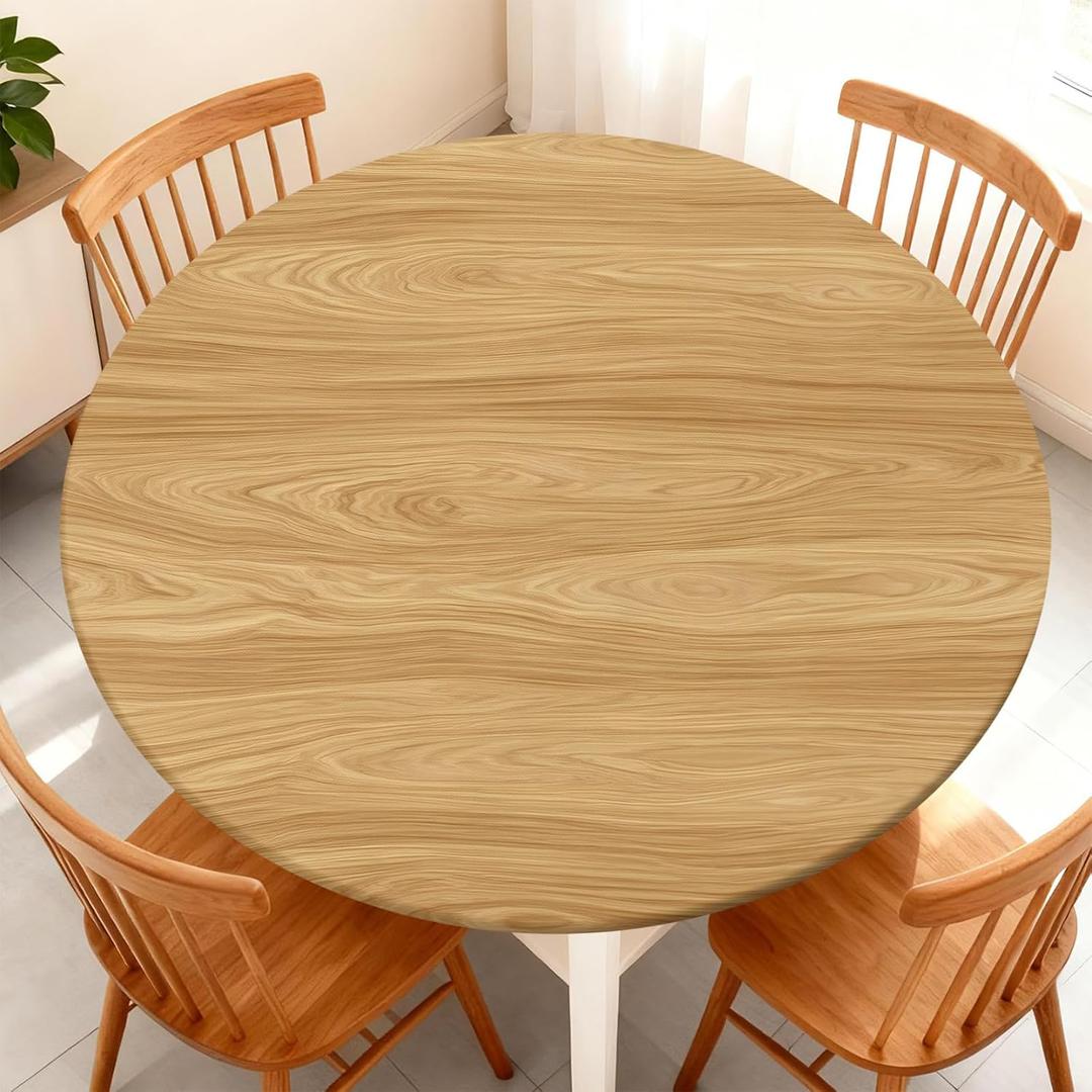 Round Fitted Tablecloth with Elastic Edge Design Table Cover Waterproof Stain-Resistant Wipeable Table Cloth Fits 49"-52" Round Tables for Camping, Picnic, Dining, Outdoor