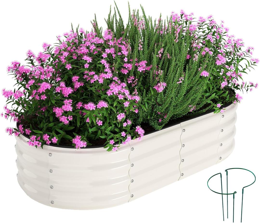 Galvanized Metal Planter Raised Garden Bed Kit for Gardening Outdoor4x2x1ft Planter Grow Garden Box Raised Flower BedLong Vegetable Clearance Herb Raised Garden Beds for Gardening White (4x2x1FT1pcs)