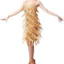 IWEMEK Women's Salsa Latin Dance Dress Ballroom Costume Sequin Tassel Fringe Flapper 1920s Gatsby Party Spaghetti Straps Roaring 20s Cocktail Rhythm Tango Cha Rumba Gold Medium