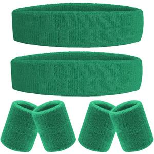 6 Pieces Sweatband Set Sports Headband Wristband Set, Moisture Wicking Athletic Sweatbands 4 Wrist Sweatband and 2 Headbands, Terry Cloth Sweat Absorbing Head Band for Workout