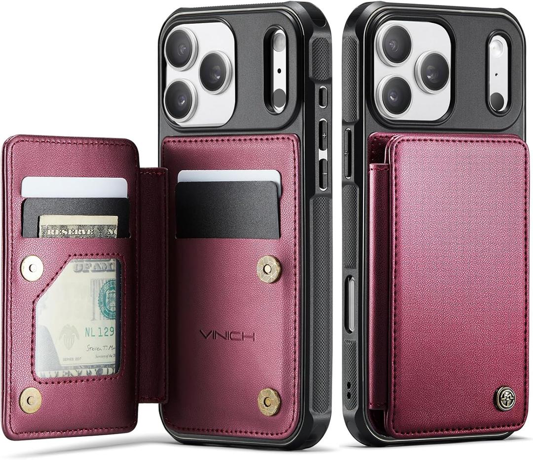 Vinich for iPhone 17 Pro Max Wallet Case with Card Holder, RFID Blocking Credit Slots Kickstand Shockproof Phone Cover Fit for iPhone 17 Pro Max 6.9" Wine Red