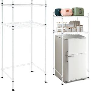 Huwena Portable Mini Fridge and Microwave Storage Shelf 52 x 24 x 18 Inch Over Mini Fridge Organizer Stand Shelf with Wheels for Dorm Room Apartments Kitchen Pantry, White