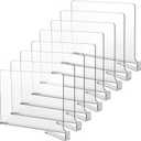 LikeU 8 PCS Acrylic Shelf Dividers for Closets,Wood Shelf Dividers,Clear Shelf Separators,Perfect for Clothes Organizer and Bedroom Kitchen Cabinets Shelf Storage and Organization