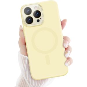 for iPhone 14 Pro Max Magnetic Case, Cute Soft Liquid Silicone Case for Women Girls Men Anti-Scratch Bumper Shockproof Full Camera Lens Protection Case Cover for iPhone 14 Pro Max-Yellow