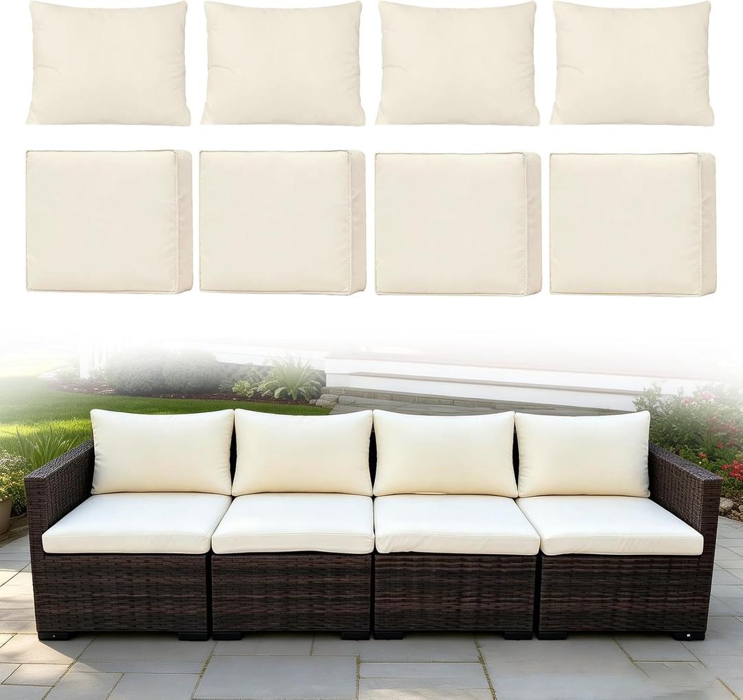 8 Piece Patio Cushion Covers Replacement, Beige
