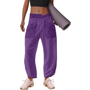 LAMISSCHE Oversized Barrel Lounge Pants Women Wide Leg Sweatpants with Pockets Baggy Cropped Pants (Purple, XL)