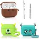 (3Pack+Cleaner Pen) XMBYGY Case for AirPods Pro 2nd/1st Generation Earbuds with Cleaning Pen Kit, Silicone Cute Cartoon Charging Case Protective Cover for AirPods Pro 1/2 (MS+MQ+BR)
