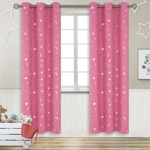 BGment Pink Curtains for Girls Bedroom 84 Inch Length, Star and Moon Blackout Curtains for Kids Babys Bedroom, Room Darkening Thermal Insulated Window Grommet Curtains for Nursery, 42 Wide, 2 Panels