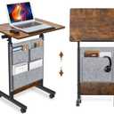 KOUPA Height Adjustable Standing Desk with Storage Bag widths16 in Length 24 in, Portable Rolling Mobile Stand Up Table with Wheels, 360 Degree Flip Laptop Computer Desk for Home Office, Rustic Brown