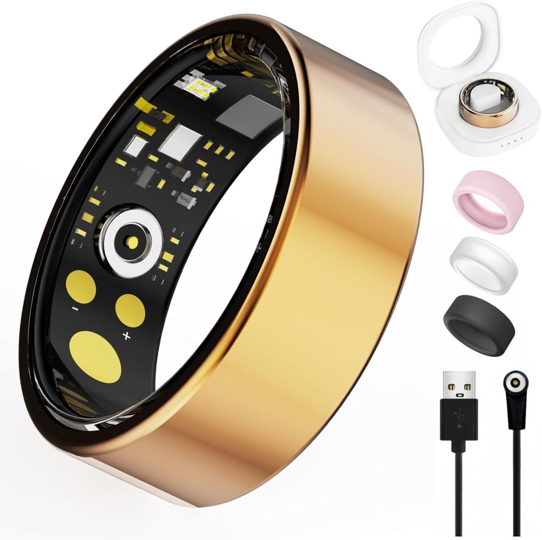 Smart Ring for Women Men, Health Tracker with Heart Rate/Blood Oxygen/Blood Pressure/Sleep Monitoring/Step Counting, IP68 Waterproof Fitness Ring (10#, Rose Gold)