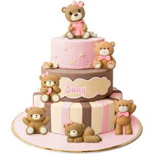 6 Pcs 3D Bear Cake Toppers Bear Cake Decorations Baby Shower Party Favors Home Ornaments for Baby Shower Birthday Party Cake Supplies Boys Girl Gifts(Pink)