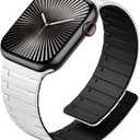 SNBLK Magnetic Watchband Compatible with Apple Watch for Men, Women, Silicone Sport Strong Magnet Strap for iWatch, Size: 44mm/45mm/46mm/49mm/(42mm-Series 3 2 1) (White/Black)