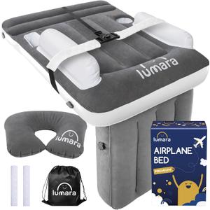 Premium Toddler Airplane Bed - Inflatable Airplane Bed for Toddlers, Plane Baby Mattress for Kids - Blow Up Air Mattress for Child Flight Sleep with Safety Belt, Innovative Valves, No Pump Needed