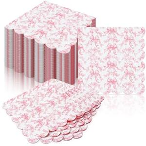 Funnymoom 150 Pcs Pink Bow Napkins Coquette Party Supplies Pink Floral Disposable Paper Napkins Bow Cocktail Beverage Serviettes Disposable for Baby Bridal Shower Party Birthday Decoration Favors