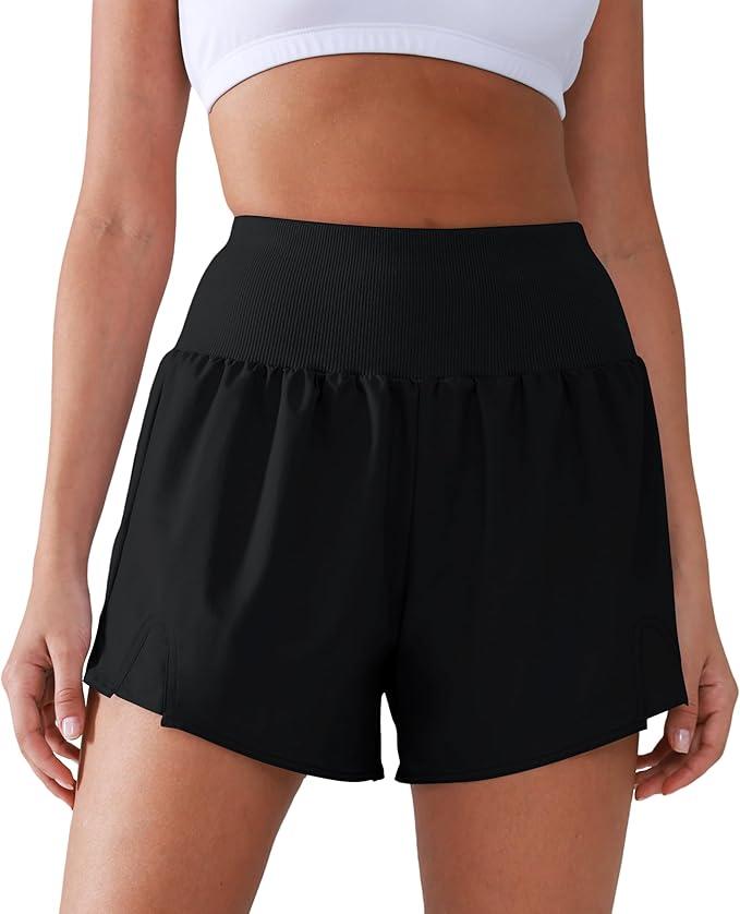 YIPINK Women's High Waisted Running Shorts with Spandex Size XXL, Black 