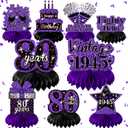 9Pcs Purple 80th Birthday Decorations Purple Black Silver 80th Birthday Honeycomb Centerpieces for Tables Decorations Vintage 1945 Centerpieces Cheers to 80 Years Decor for Women Men Birthday Party