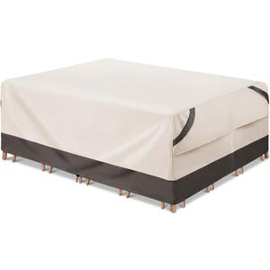 Bestalent Waterprooof Outdoor Furniture Covers for Table and Chairs, Patio Rectangular Table Cover Heavy Duty, Fits up to 98L x 78W x 32H inches (Beige/Grey)