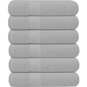KAHAF COLLECTION 6 Pack Bath Towels Set (27 x 54 Inches) 100% Ring Spun Cotton, Lightweight, Quick Dry, Highly Absorbent Towels (Light Grey, (27x54) Inches)