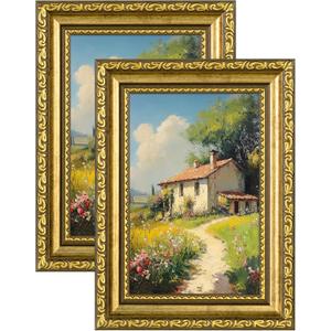 Eletecpro 4x6 Picture Frames Set of 2, Vintage Frame with Glass Cover, Gold Photo Frames Display 3.5x5 Photo with Mat or 4x6 without Mat for Tabletop or Wall Decor, Gold