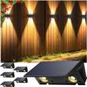 Fence Lights Solar Powered, 6-Pack Solar Fence Lights Up/Down Flexible Buttons, IP67 Waterproof for Outdoor, 100LM Bright, Auto Dusk to Dawn for Wall/Stairs/Yard/Railing/Deck/Pathway (Warm White)