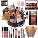 MTDXILTAI All in One Makeup Kit for Makeup storage bag 2X14 Colors Eyeshadow Palette Liquid Foundation Eyeliner Pencils Contouring Stick Lip Gloss 20Pcs Make up Brushes For Women Girls Teens (Black)
