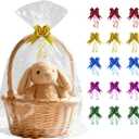 Volokitx 13-Pack 30x40 Inch Clear Cellophane Bags with 15 Colorful Pull Bows, Large Cellophane Wrap for Gift Baskets, Baby Showers, Raffles, and Charity Auctions