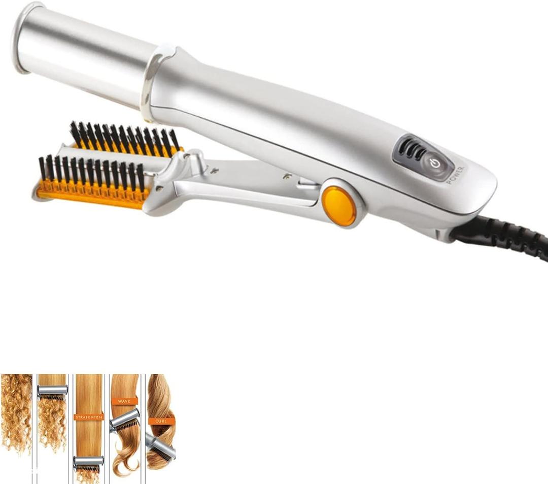 2 in 1 Fast Heating Electric Hair Iron for Hair Styling, Auto-Off Function, with 3 Adjustable Levels, Rotating Roller Curling Wand