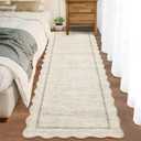 GarveeHome Scalloped Washable Runner Rug 2x6 Non Slip Kitchen Rugs Modern Beige Indoor Entryway Rug Farmhouse Soft Bath Mat Stain Resistant Carpet for Bedroom Hallway Laundry 2 ft x6 ft Beige