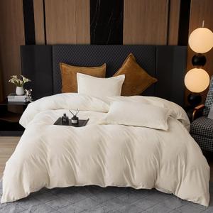 PHF Super Soft Velvet Duvet Cover King Size, 3pcs Luxurious Warm Velour Fluffy Bedding Set with 8 Ties, Cozy Breathable Flannel Comforter Cover with Pillow Shams, Zipper Closure, 104"x90", Cream
