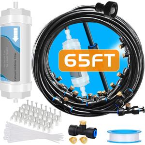 Misting System with Water Filter - Upgraded Signice 65 Ft (20M) Line & 15 Brass Mist Nozzles Outdoor Misters for Patio Cooling Mister Systems Kit for Outside Garden Backyard Greenhouse (Black)