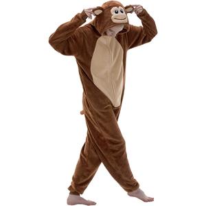 Snug Fit Unisex Adult Onesie Pajamas, Flannel Cosplay Animal One Piece Halloween Costume Sleepwear Homewear (Medium, Brown)