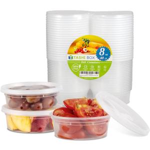 TashiBox [8oz-40 Sets Plastic Containers with Airtight Lids, Food Storage Containers, Deli, Slime, Soup, Meal Prep Containers | BPA Free | Stackable | Leakproof | Microwave/Dishwasher/Freezer Safe