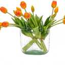 15pcs Artificial Tulips Flowers, Latex Bouquet, Fake Tulips for Office Wedding Party Home Kitchen Garden Decoration(Orange,15pcs)