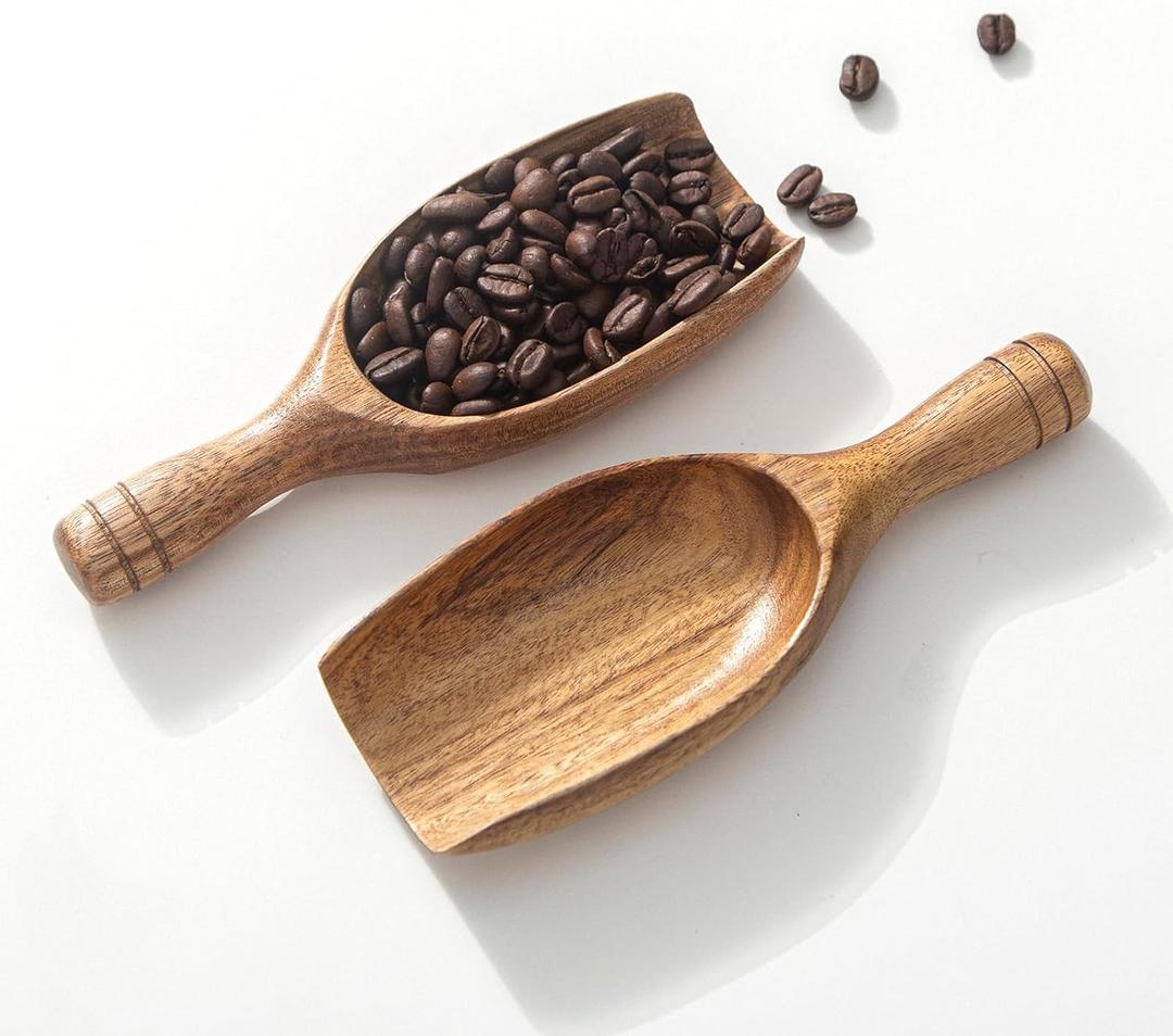 Big Wooden Coffee Scoop, 2pcs Large Coffee Scoops for Ground Coffee Beans, Acacia Wood Shovel Spoons Multipurpose for Jars Canisters,Kitchen Scooping Tool Salts Spice Pepper Powder Tea Shovels
