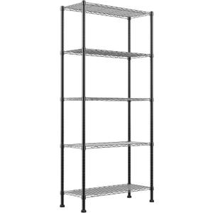 REGILLER 5-Wire Shelving Metal Storage Rack Adjustable Shelves,Standing Storage Shelf Units for Laundry Bathroom Kitchen Pantry Closet(Black,14.1" D x 30" W x 79" H), 5tier 14.1"D x 30"W x 79"H